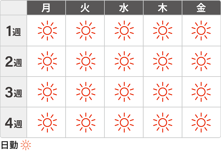 日勤の月間カレンダー